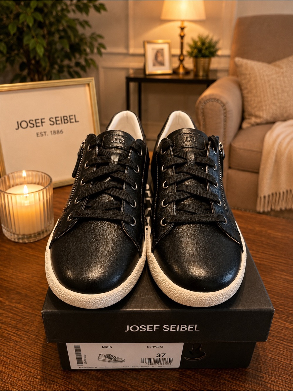 Josef Seibel Naly Black Leather Sneakers – EU 37 / US Women’s 6.5–7